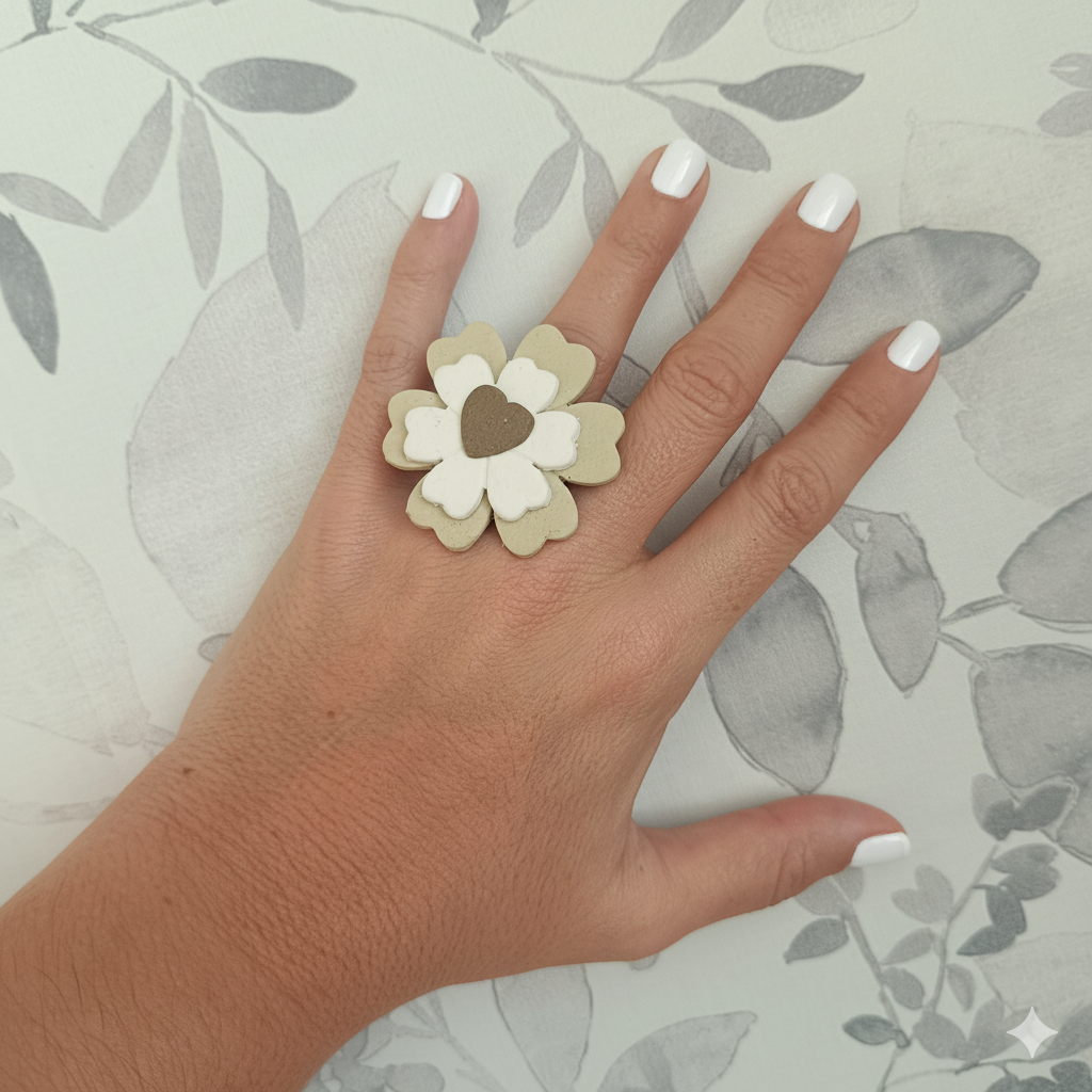 Anillo flor beige